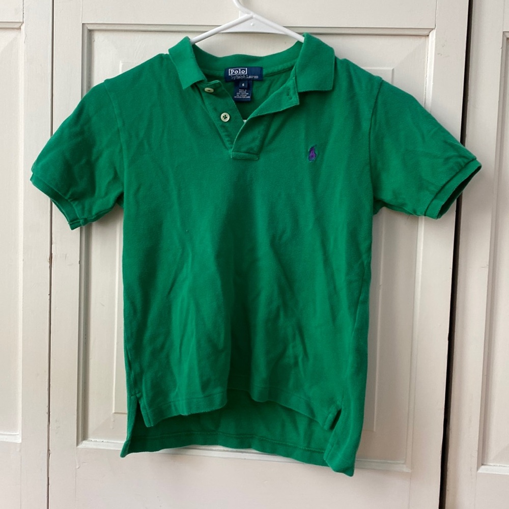 Bright green polo collared shirt sleeve boys tee